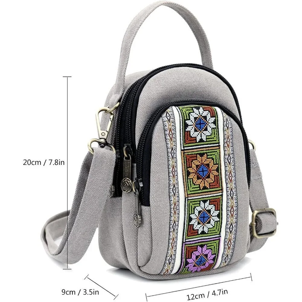 Canvas Small Crossbody Bag Cell Phone Purse Wallet Organizer for Women